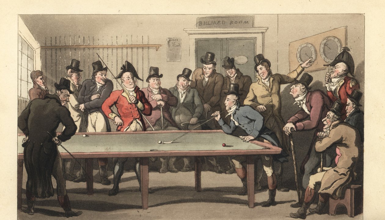 Unga engelska herrar som spelar en omgång biljard av Thomas Rowlandson