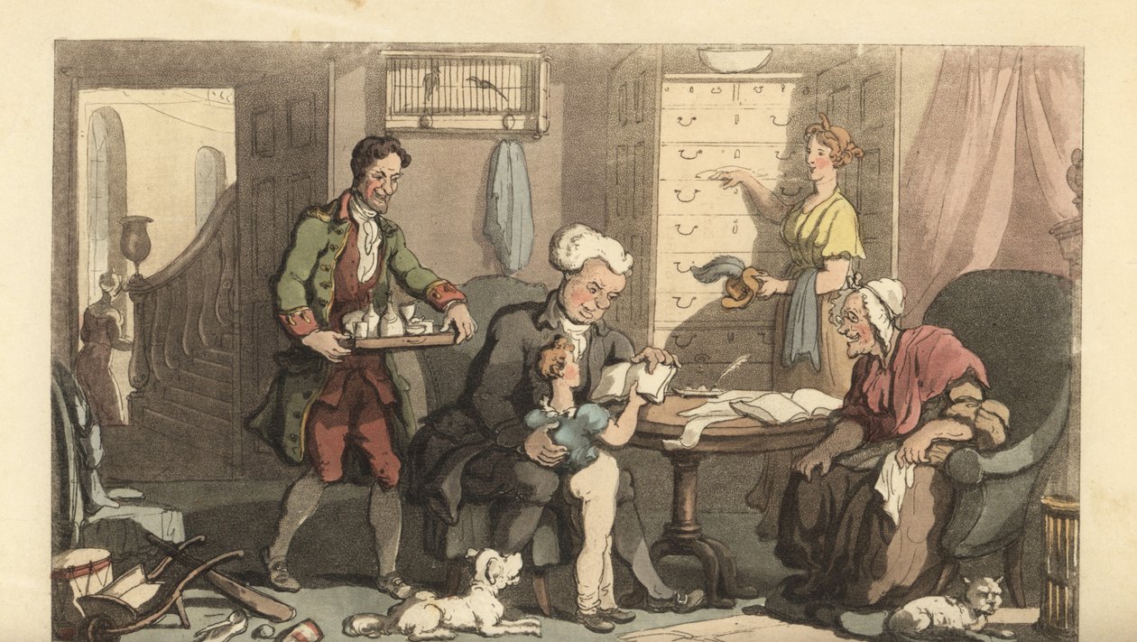 Ung pojke på lektioner med en handledare och hans mormor av Thomas Rowlandson