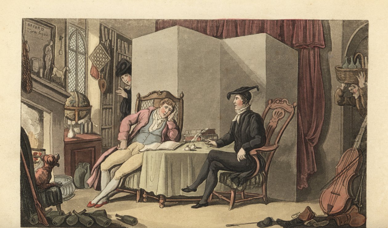 Ung herre i sina rum på universitetet av Thomas Rowlandson