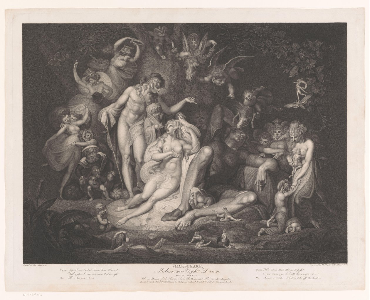 Uppvaknande av Titania Shakspeare, Midsommar - Nattens dröm (titel på objekt) Tryck efter målningar från Boydell