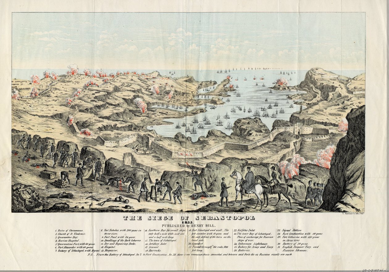 Le siege de Sebastopol (1854-1855) - Belägringen av Sevastopol - Sinclair, Thomas S. (ca 1805-1881) - 1855 - Litografi, akvarell - 30,5x43,6 - Privat samling av Thomas S. Sinclair