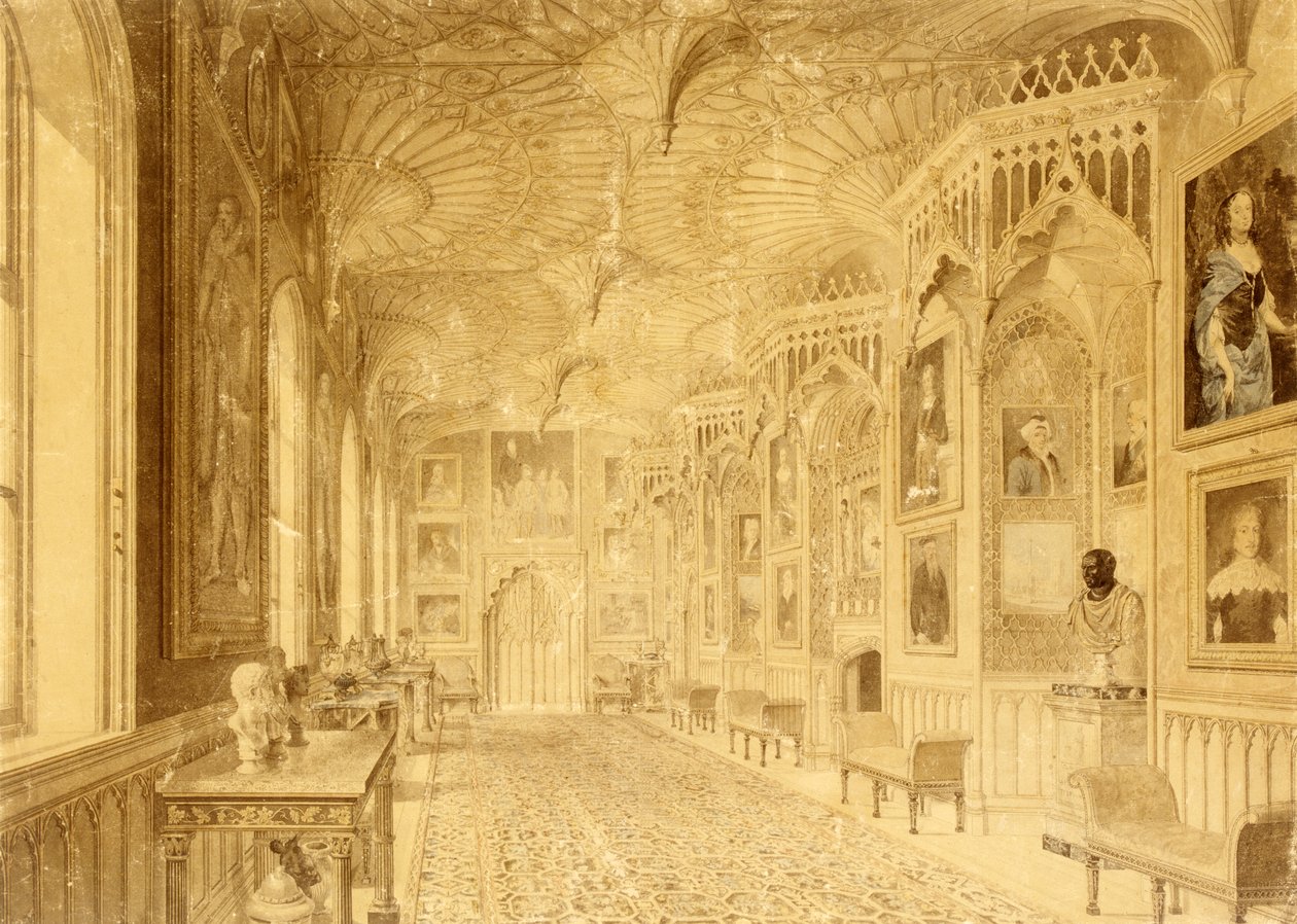 Long Gallery på Strawberry Hill, Twickenham (tryck) av Thomas Sandby
