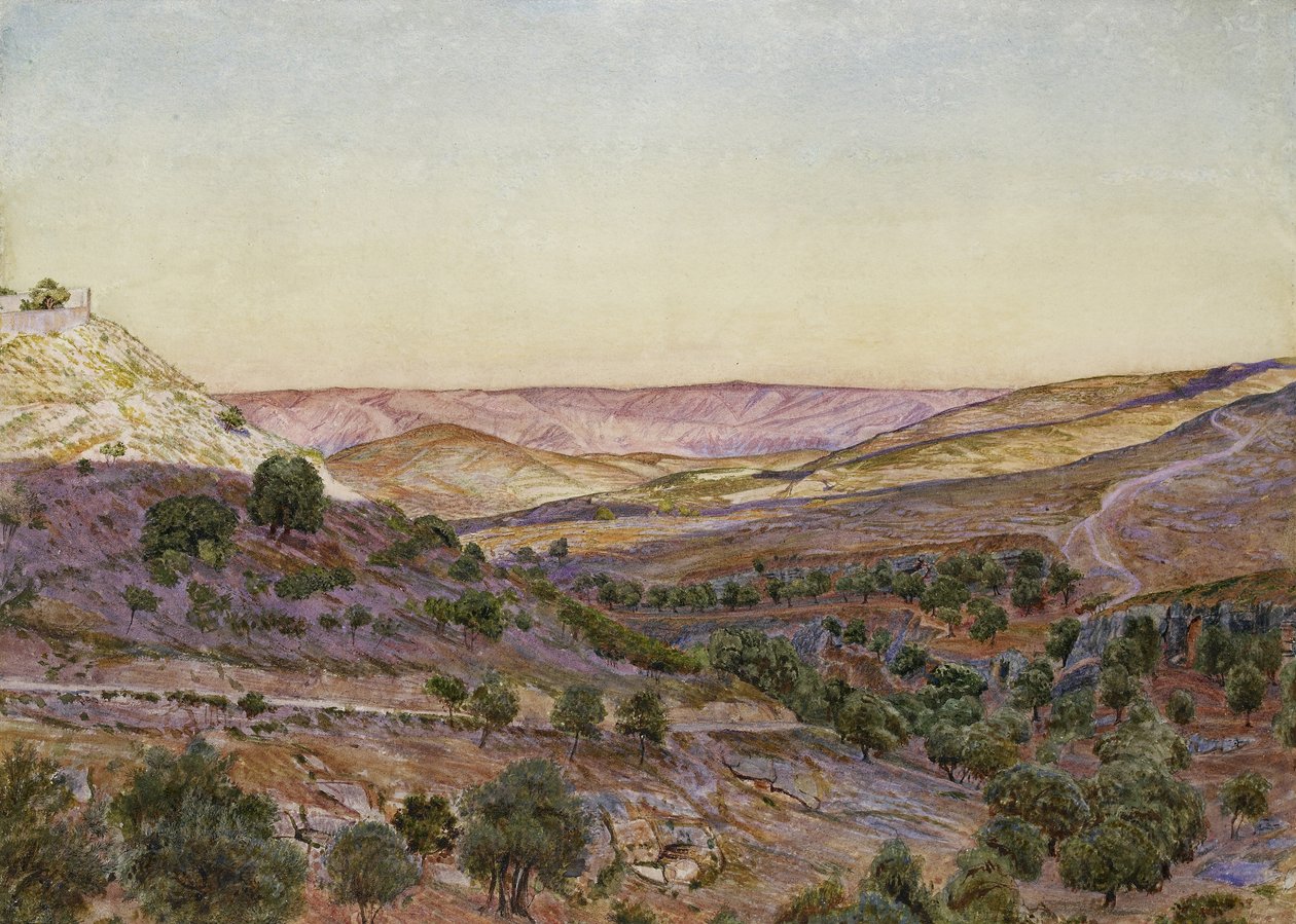 Moabs kullar och Hinnoms dal, 1854 (akvarell och kroppsfärg) av Thomas Seddon