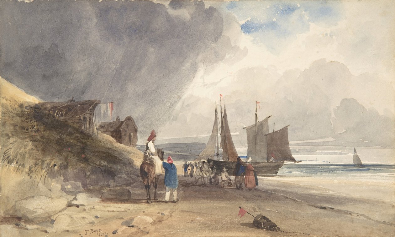Figurer på en strand, norra Frankrike, 1830. av Thomas Shotter Boys