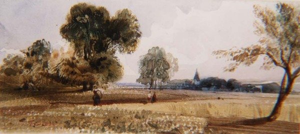Figurer på en stig genom ett majsfält (akvarell) av Thomas Shotter Boys