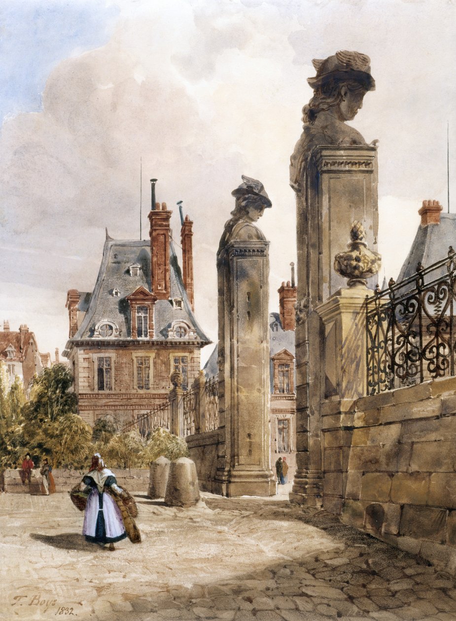 Grille Des Hermès, Porte Dauphine, Palace of Fontainebleau (akvarell med inslag av gummi arabicum på vitt papper) av Thomas Shotter Boys