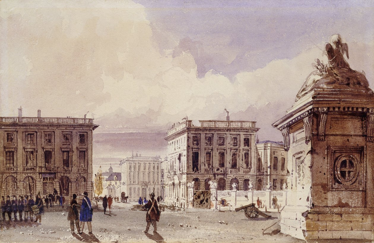 Hotel de Bellevue och Cafe d"Amitie sett från parken, Bryssel, 1830 av Thomas Shotter Boys