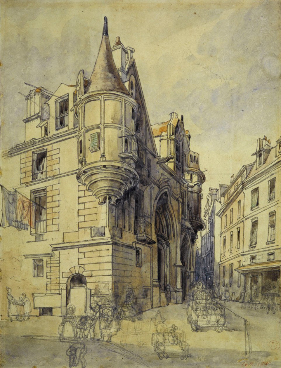 Hotel de Sens, rue du Figuier, ca 1833 (penna och akvarell) av Thomas Shotter Boys