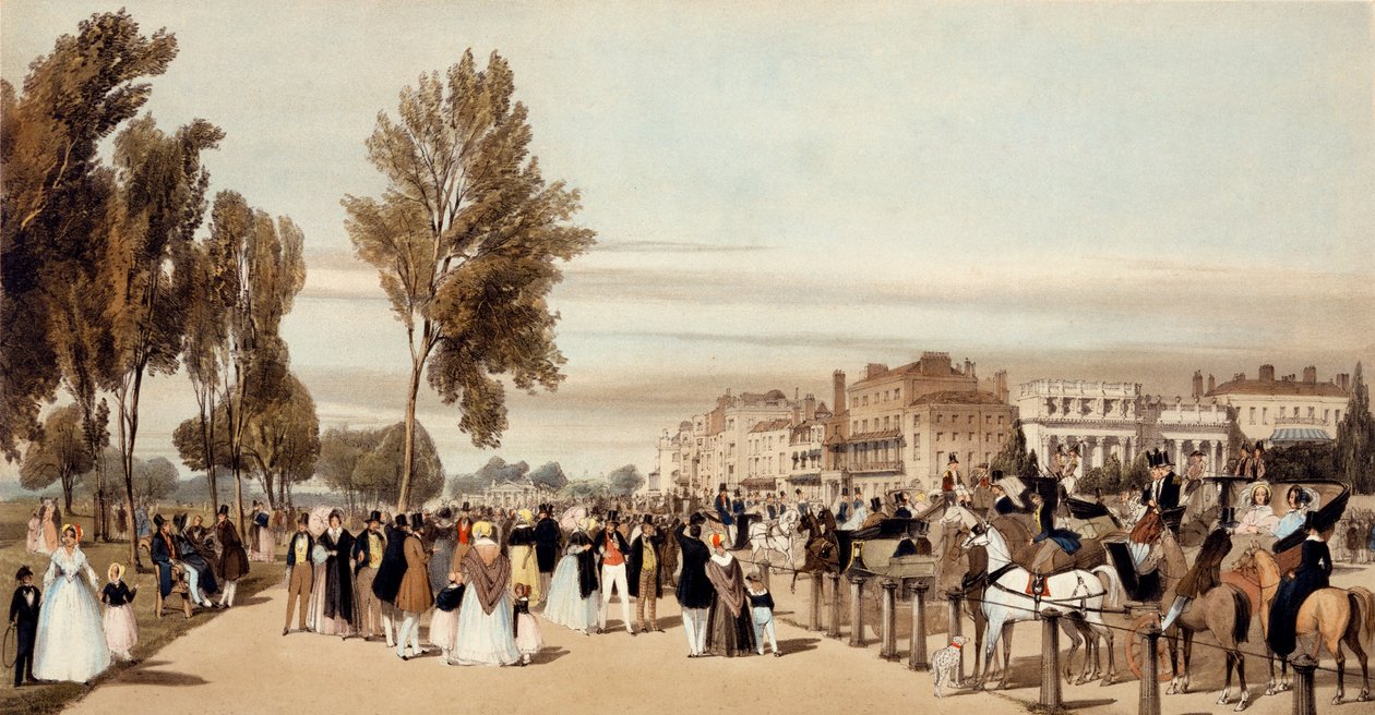 Hyde Park, mot Grosvenor Gate från "London as it is Drawn from Nature", 1842 av Thomas Shotter Boys