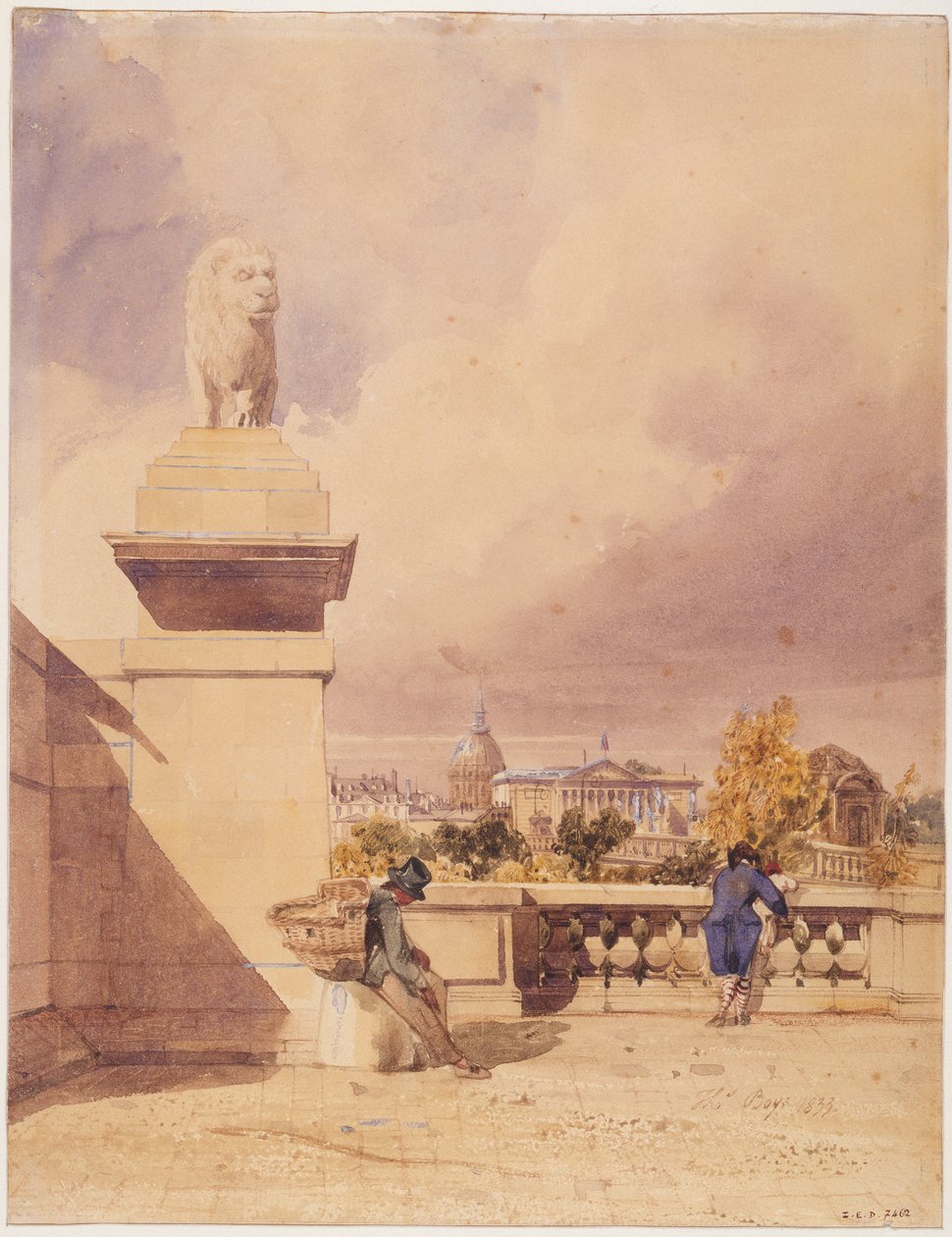 Pont de la Concorde och deputeradekammaren, sedd från Tuileriernas terrass av Thomas Shotter Boys