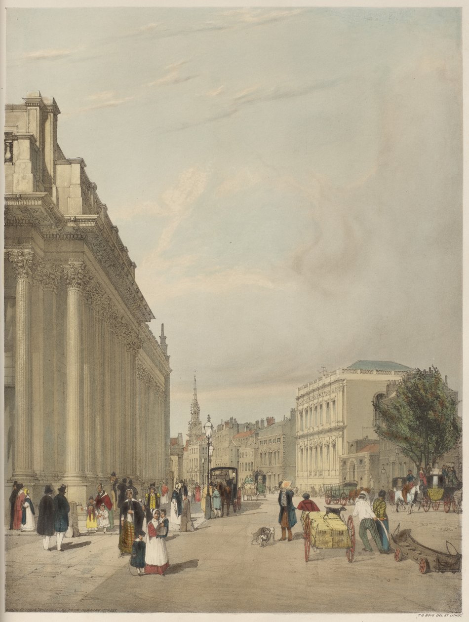 London As It Is: Board of Trade, Whitehall, från Downing Street av Thomas Shotter Boys