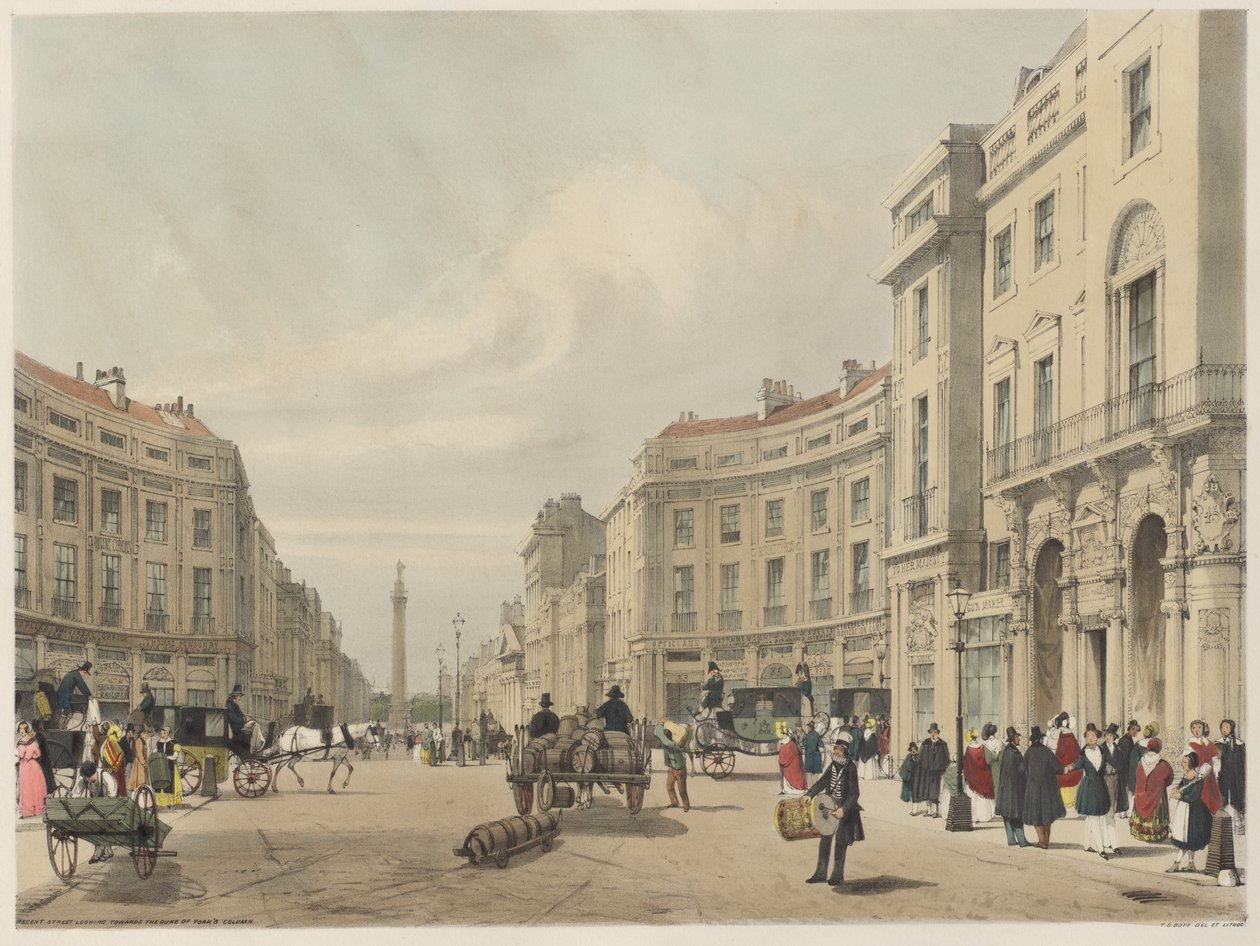 London As It Is: Regent Street, med utsikt mot Duke of Yorks kolonn av Thomas Shotter Boys
