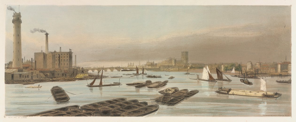 London som det är: Westminster, från Waterloo Bridge, 1842. av Thomas Shotter Boys