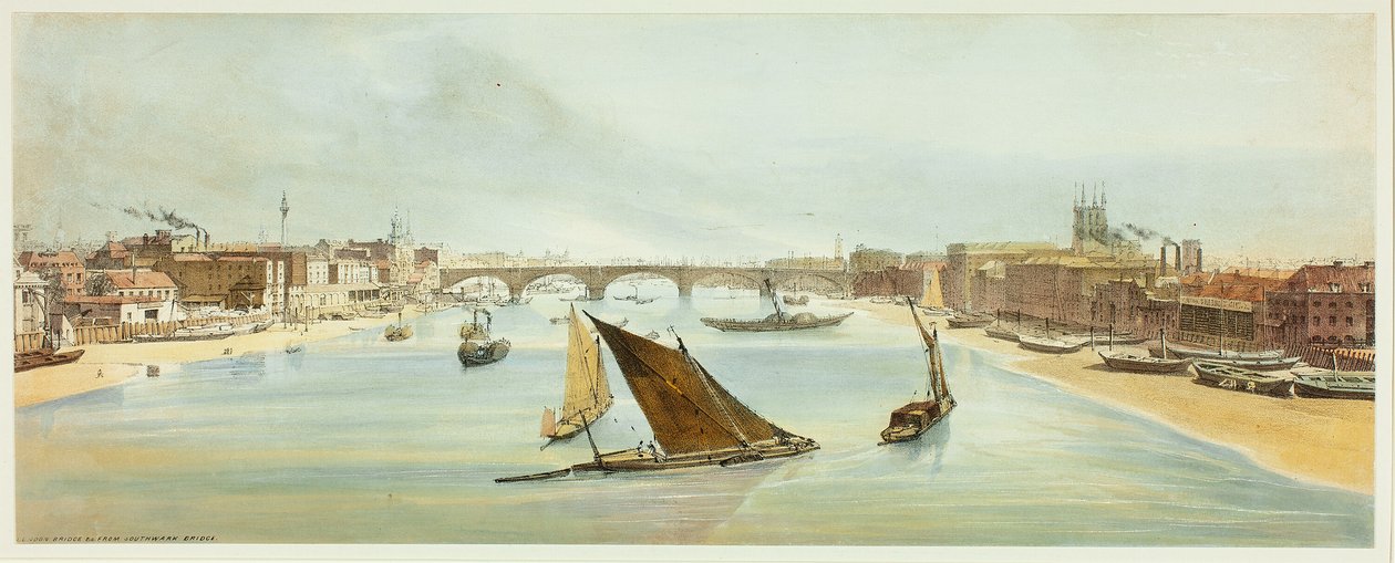 London Bridge, från Southwark Bridge, tallrik fyra från Original Views of London as It Is av Thomas Shotter Boys