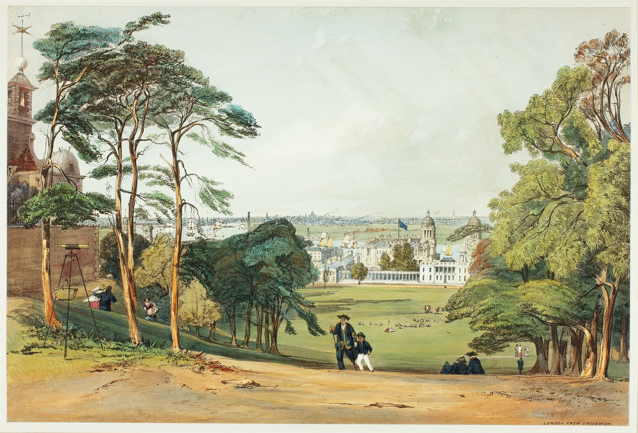 London, från Greenwich, tallrik fem från Original Views of London as It Is av Thomas Shotter Boys