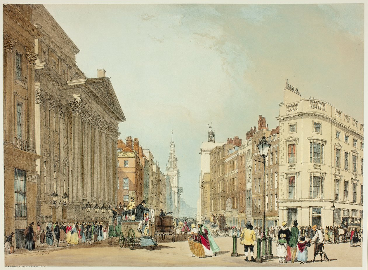 Mansion House, Cheapside, skylt ett från Original Views of London as It Is av Thomas Shotter Boys