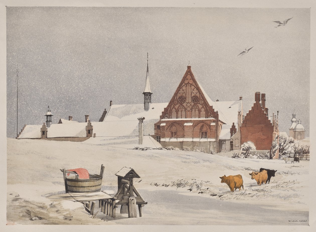 Pittoresk arkitektur i Paris, Gent, Antwerpen, Rouen: Byloke, Gent, Belgien av Thomas Shotter Boys