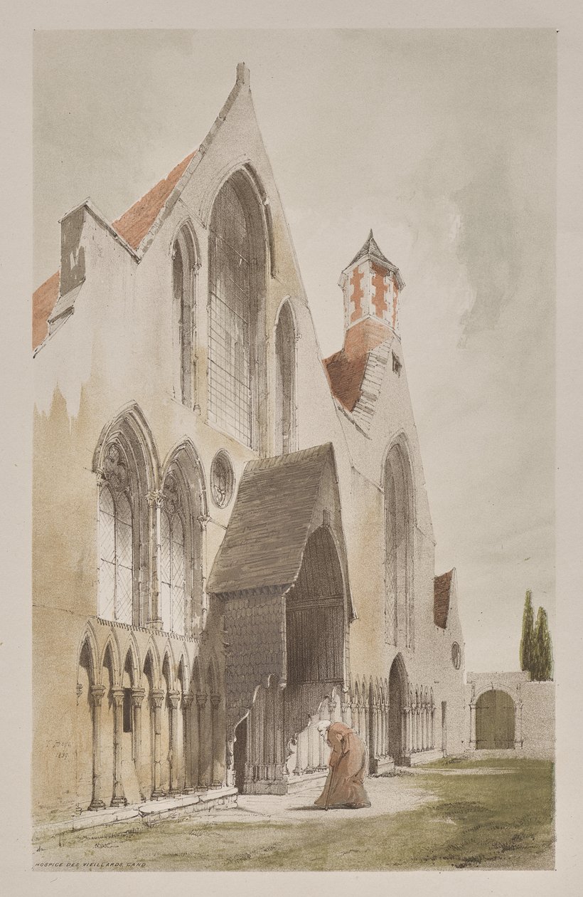 Pittoresk arkitektur i Paris, Gent, Antwerpen, Rouen: Hospice des Vieillards, Gent, Belgien av Thomas Shotter Boys