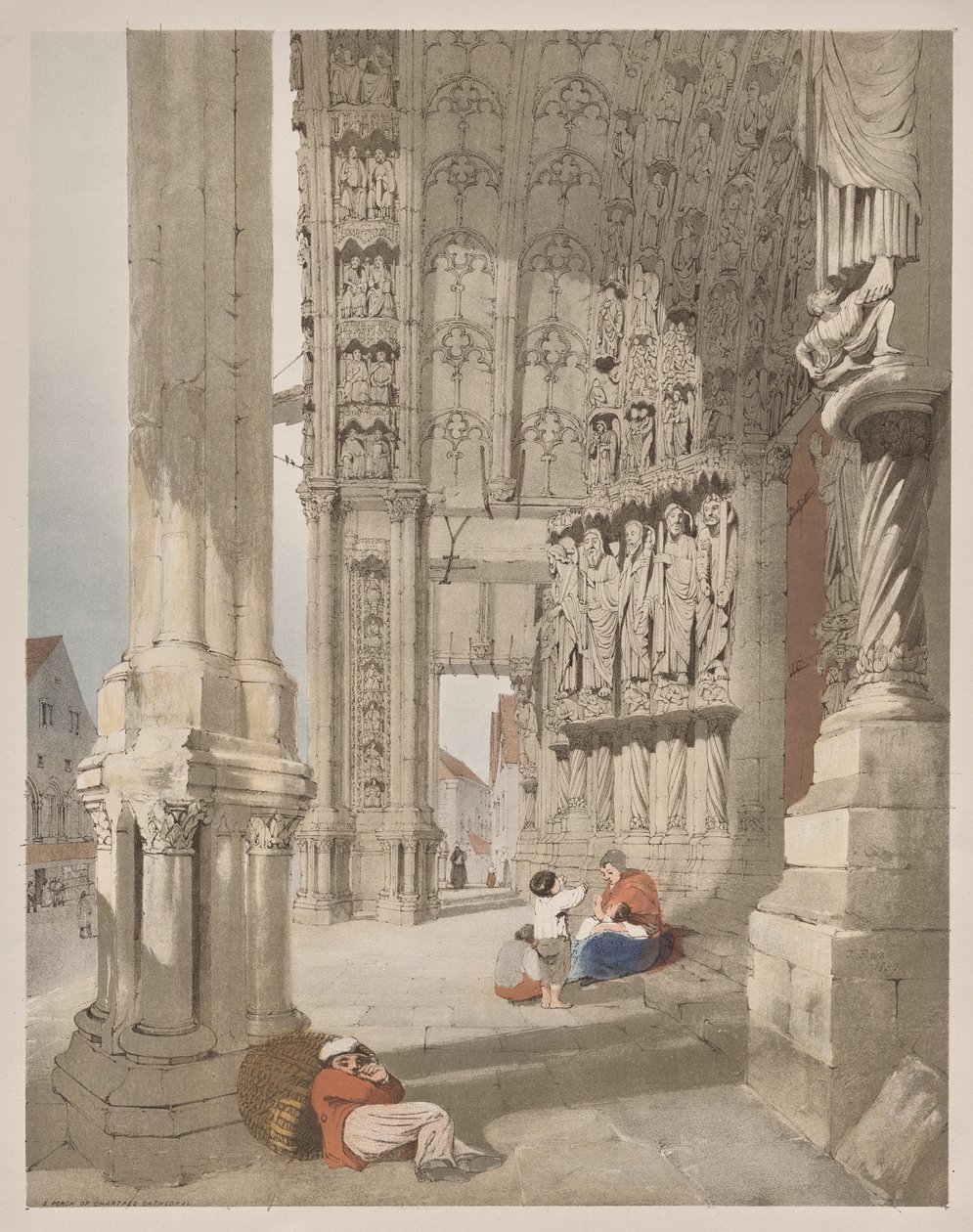 Pittoresk arkitektur i Paris, Gent, Antwerpen, Rouen: South Porch of Chartres Cathedral, Chartres, Frankrike av Thomas Shotter Boys
