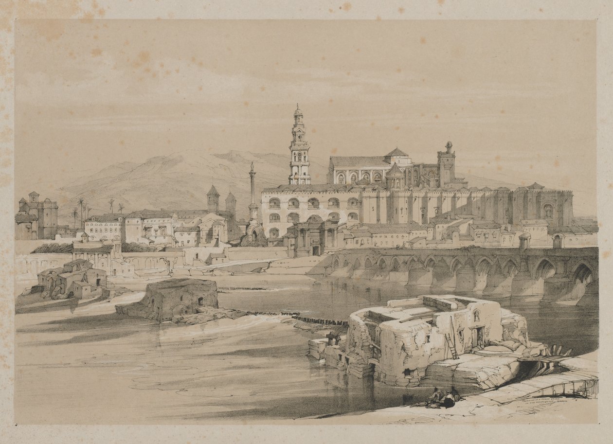 Pittoreska skisser i Spanien: Rester av en romersk bro på Guadalquiver, Cordova, 1837. av Thomas Shotter Boys