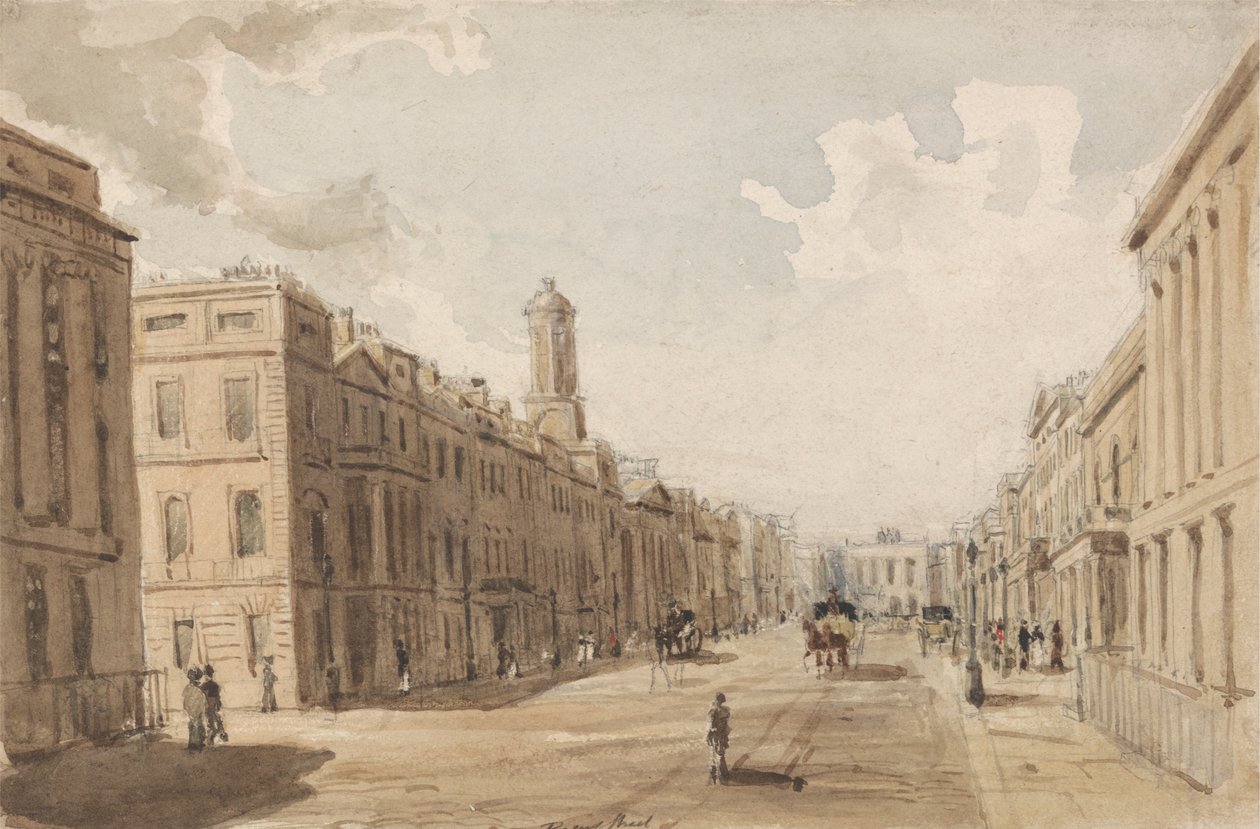 Regent Street, blickar mot Piccadilly från Waterloo Place av Thomas Shotter Boys