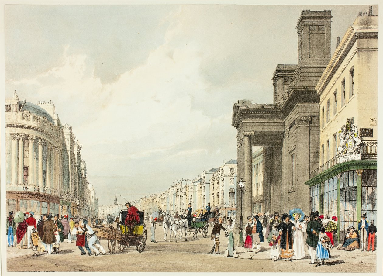 Regent Street Looking Towards the Quadrant, skylt arton från Original Views of London as It Is av Thomas Shotter Boys