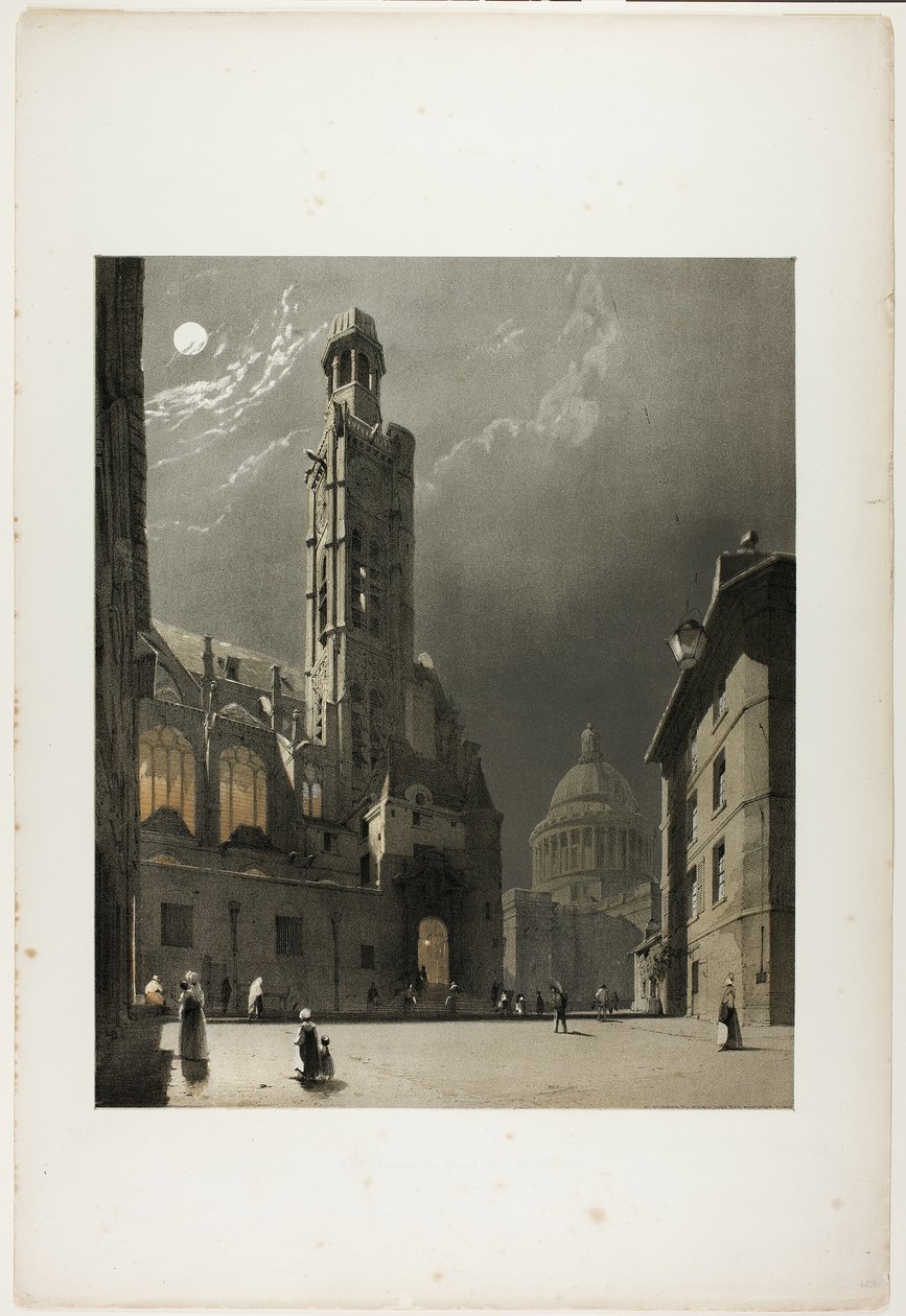 St Etienne du Mont och Pantheon, Paris, plansch 20 från Picturesque Architecture in Paris, Ghent, Antwerp, Rouen, Etc. av Thomas Shotter Boys
