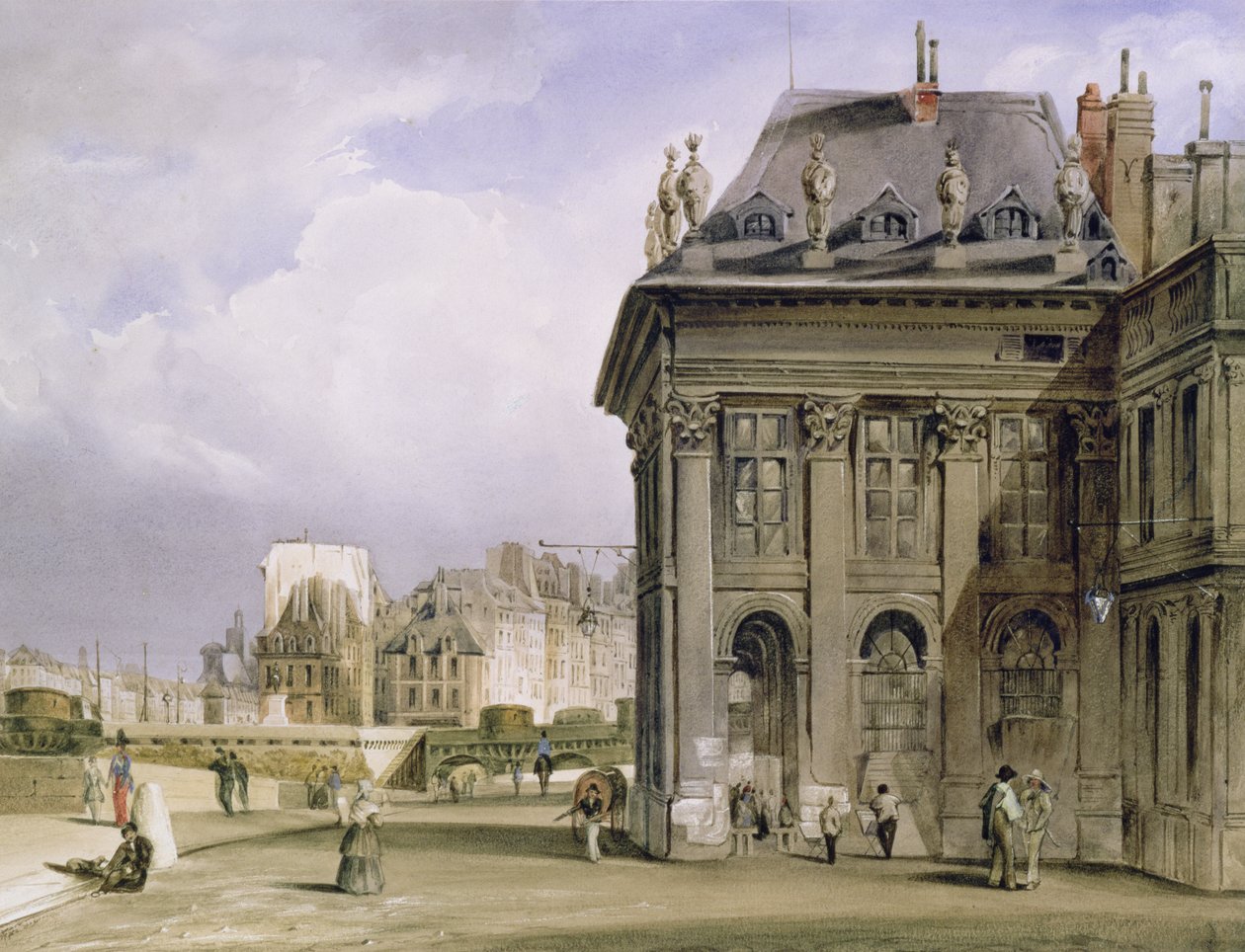 Ile de la Cite från Institut, Paris, ca 1830-39 (akvarell) av Thomas Shotter Boys