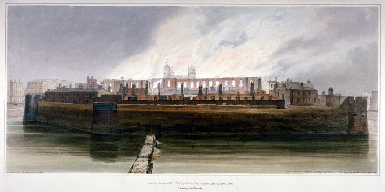 Towern i London morgonen efter branden i Armory den 30 oktober 1841 av Thomas Shotter Boys