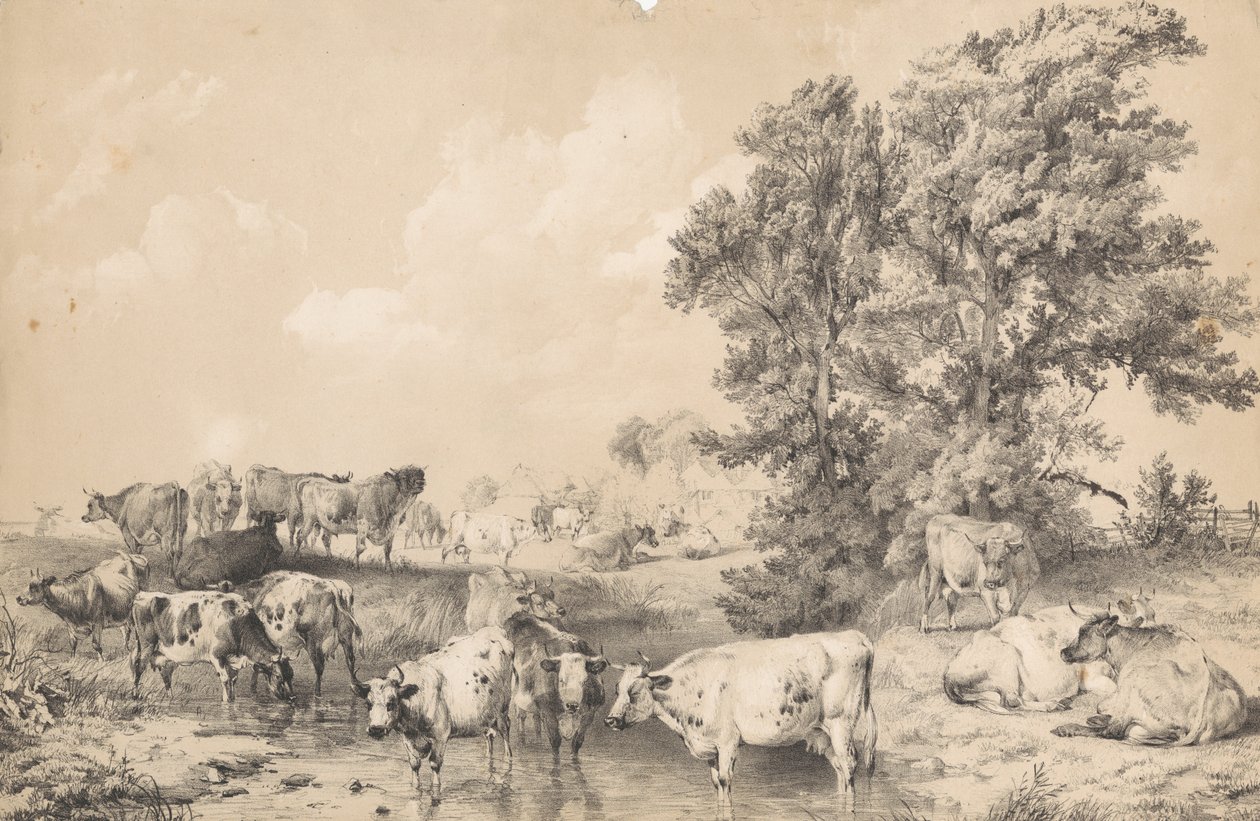 En boskapshjord på en flodstrand av Thomas Sidney Cooper