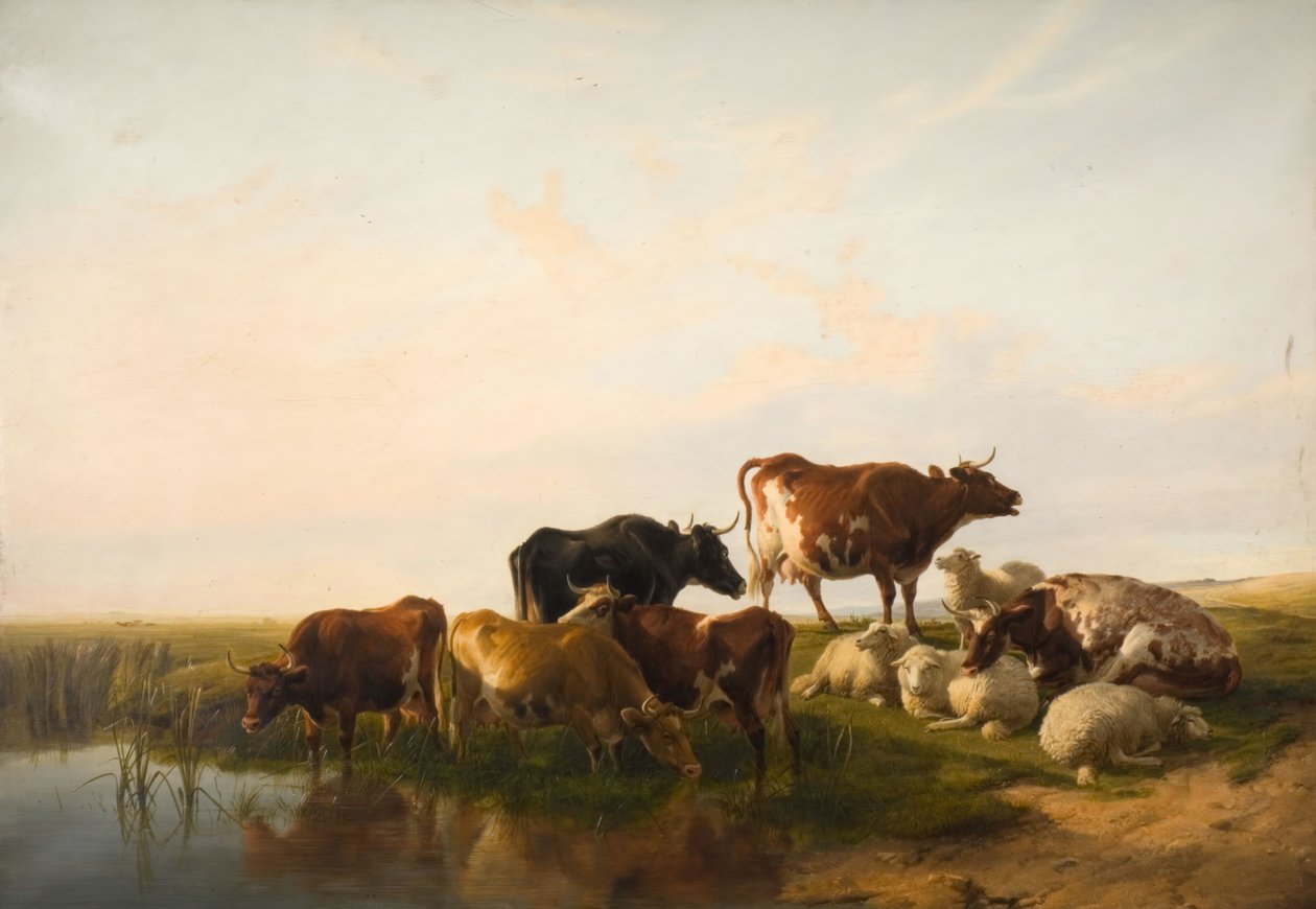Landskap med boskap och får, 1872. av Thomas Sidney Cooper