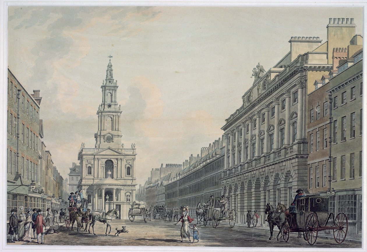 Stranden med Somerset House och St. Mary le Strand, 1781 (akvatint) av Thomas Snr. Malton