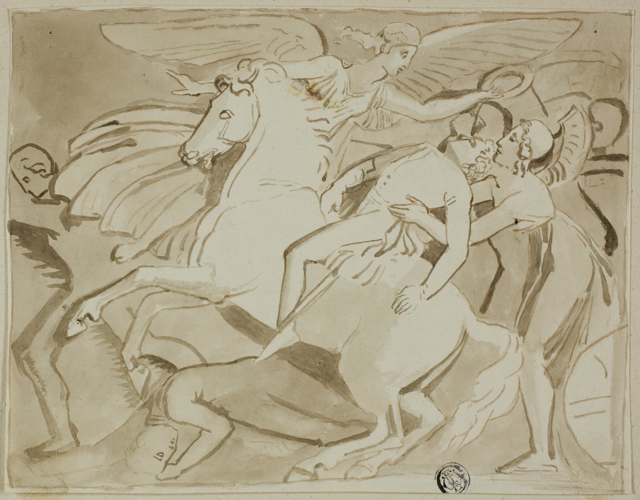 Ängel lägger krans på döende soldats huvud av Thomas Stothard