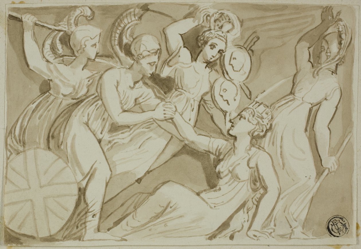 Kvinnliga krigare som kommer till hjälp för Britannia av Thomas Stothard