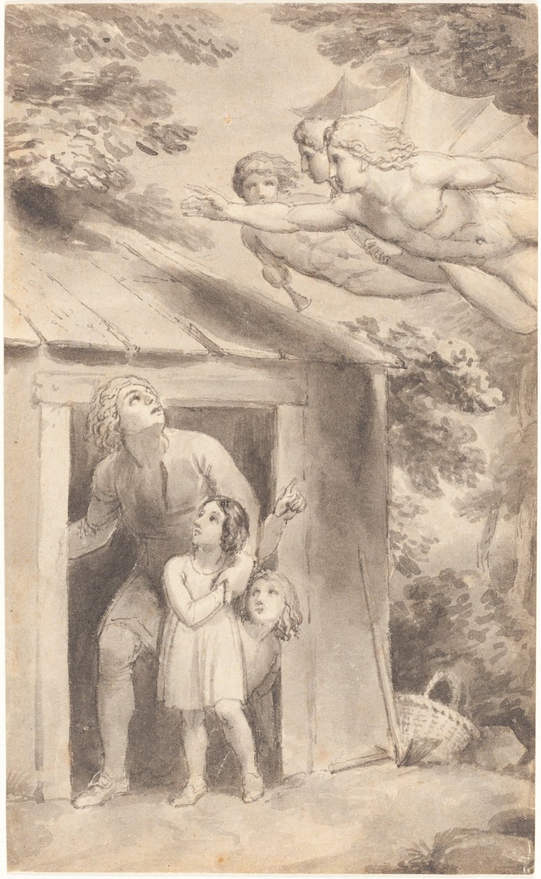 Peter och hans barn fick besök av tre flygande figurer av Thomas Stothard