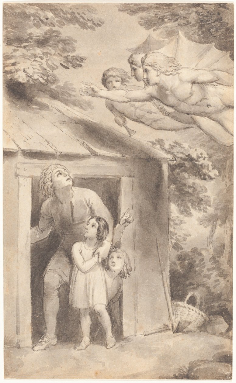Peter och hans barn besökta av tre flygande gestalter av Thomas Stothard