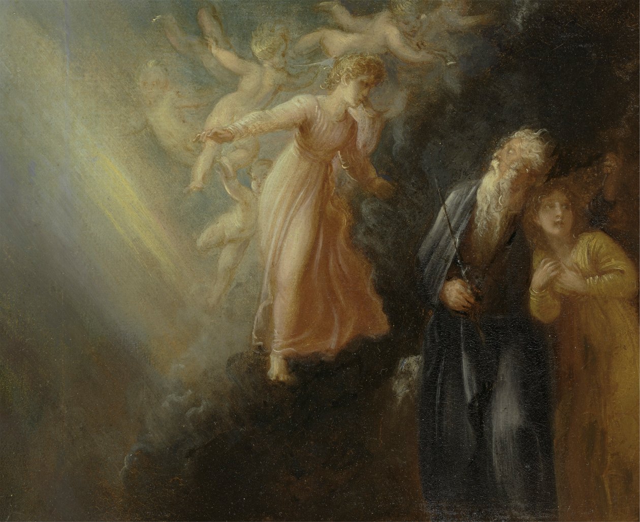 Prospero, Miranda och Ariel, från "The Tempest", akt I, scen ii av Thomas Stothard