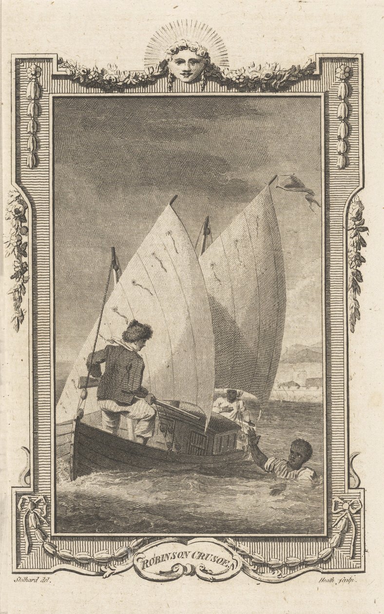 Robinson Crusoe, från Novelists Magazine, pub. 1781 av Thomas Stothard