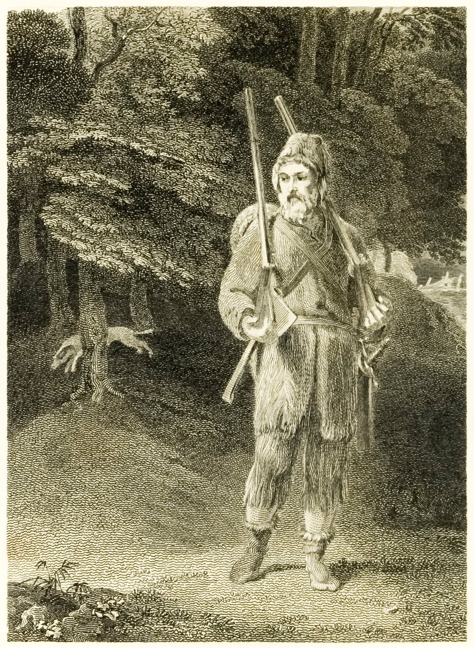 ?Robinson Crusoe-jakt? från ?The Life and Strange Surprising Adventures of Robinson Crusoe, or York, Mariner? av Daniel Defoe av Thomas Stothard