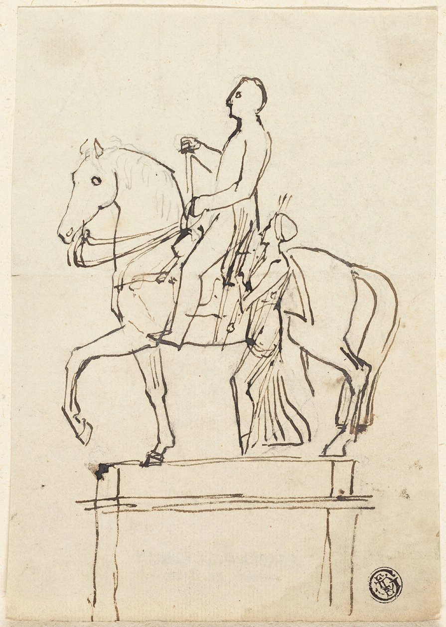 Skulptur av en ryttare ackompanjerad av stående kvinna av Thomas Stothard