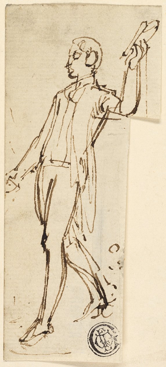 Skiss av stående man med upplyft arm av Thomas Stothard