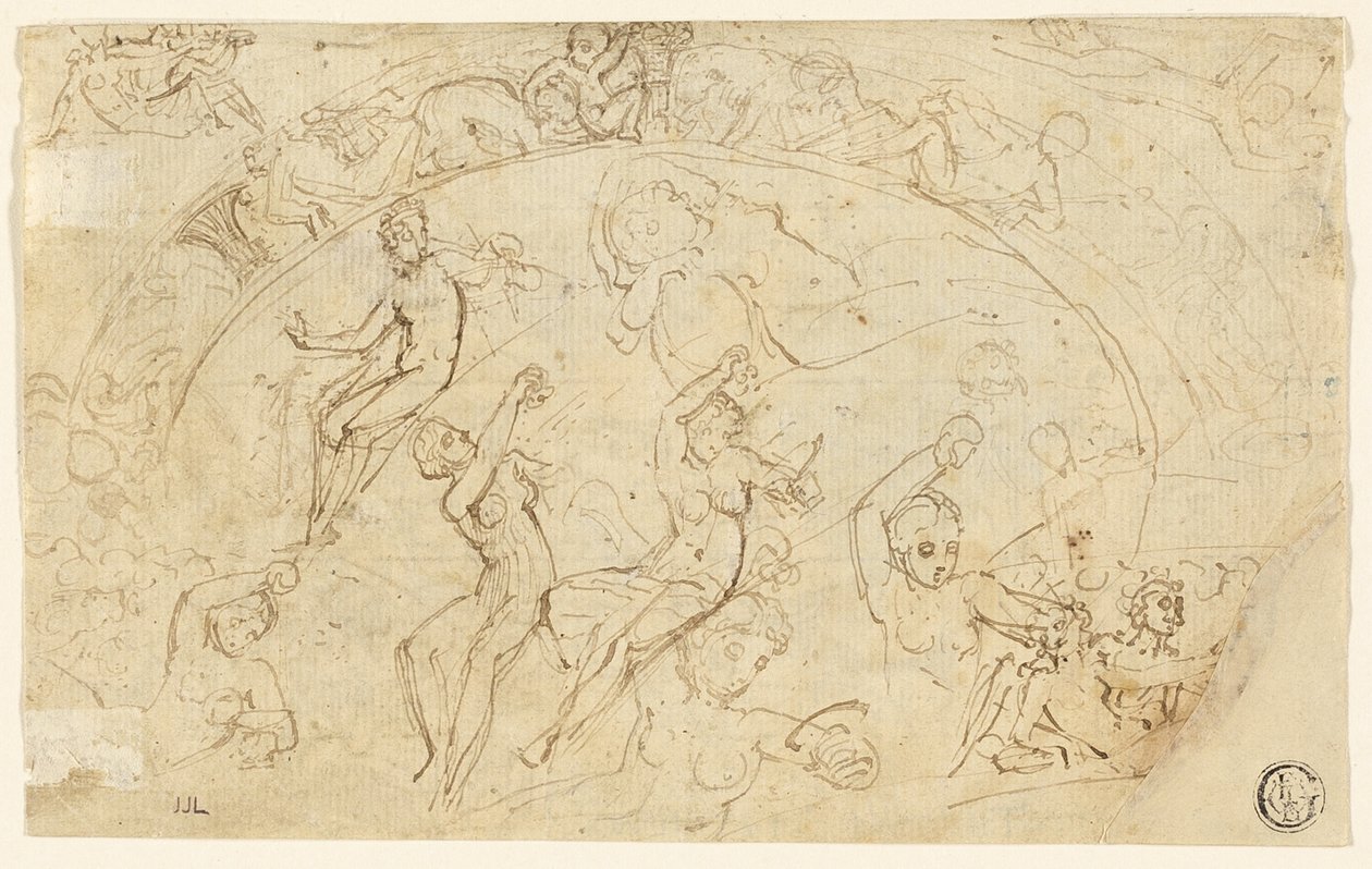 Skisser till Silver Salver (recto); Skisser av friser, grupper av kvinnor (verso) av Thomas Stothard