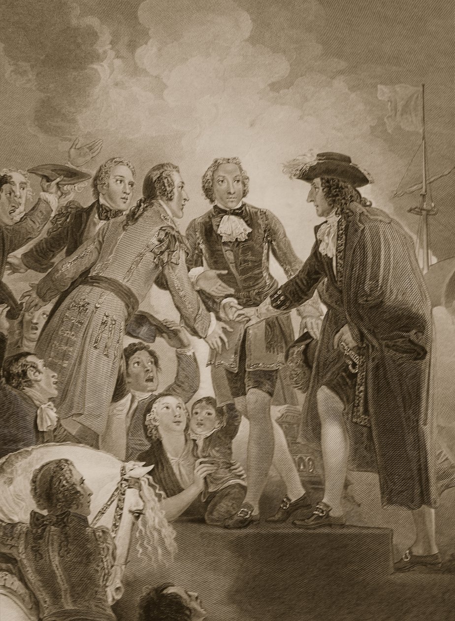Landstigningen av William 3rd vid Torbay, graverad av George Noble, illustration från David Humes "The History of England", publicerad av R. Bowyer, London, 1812. av Thomas Stothard