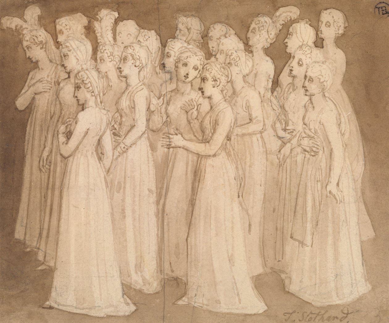 Tjugo unga flickor i en grupp som går till vänster av Thomas Stothard
