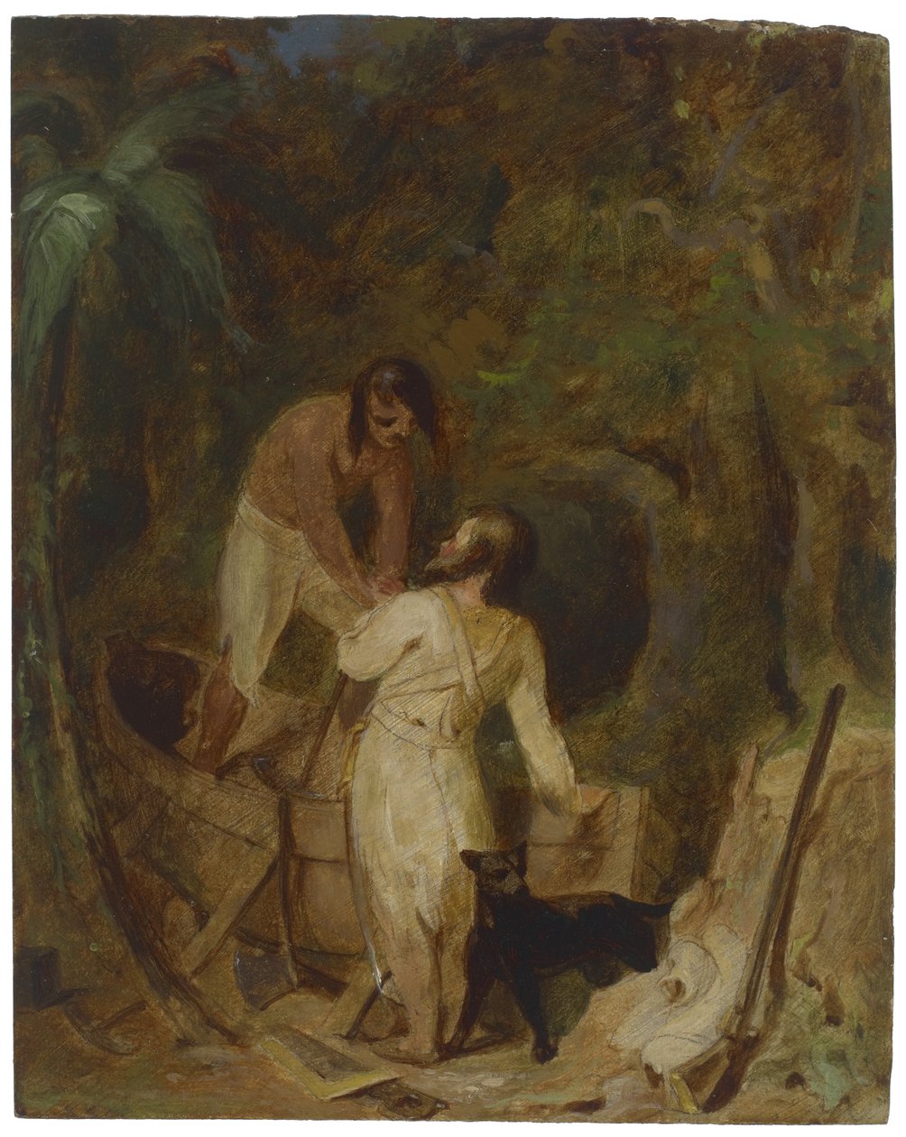 Båtbyggnad av Robinson Crusoe och fredag, c.1856 av Thomas Sully