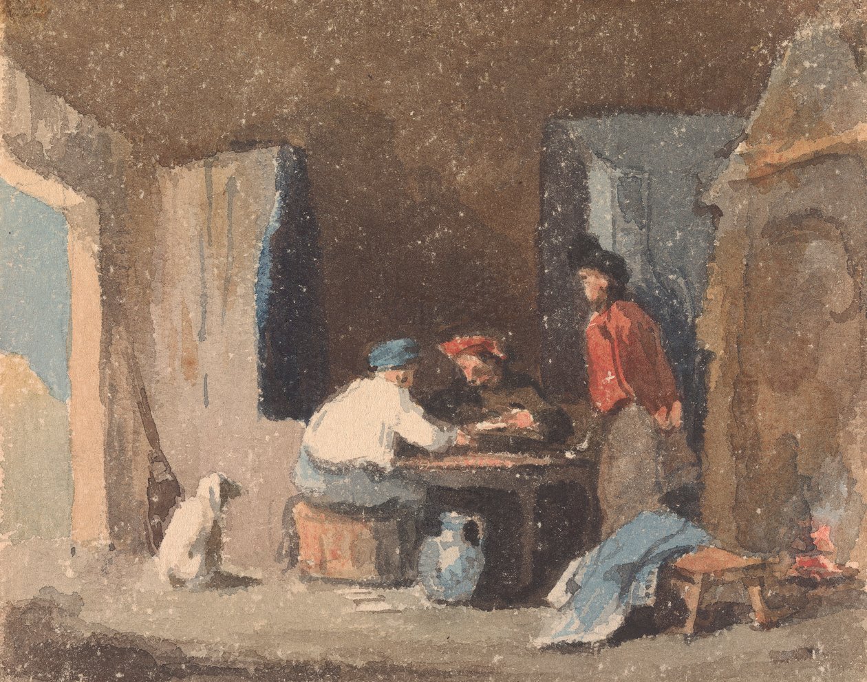 Figurer vid ett bord inuti en stuga av Thomas Sully
