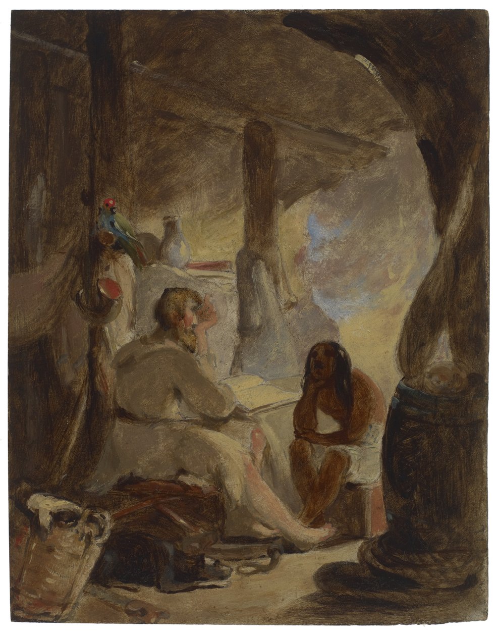 Robinson Crusoe och fredag i grottan, ca 1856 av Thomas Sully