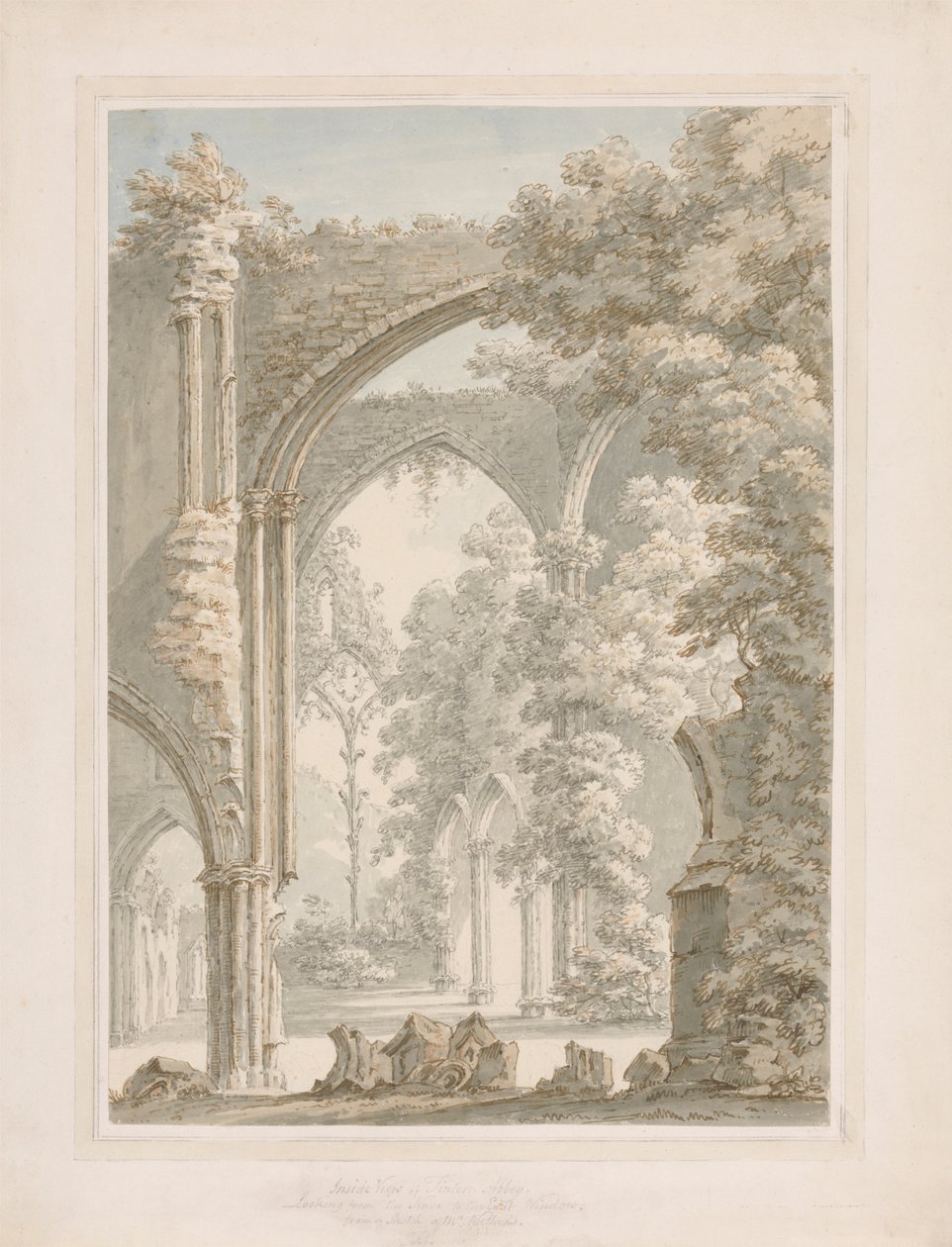 Vy från insidan av Tintern Abbey från mittskeppet till östfönstret av Thomas Sunderland