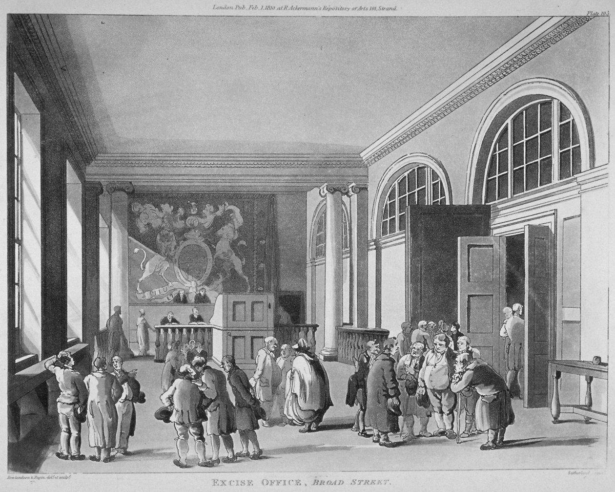 Interiör av Excise Office, Old Broad Street, City of London, 1810 av Thomas Sutherland