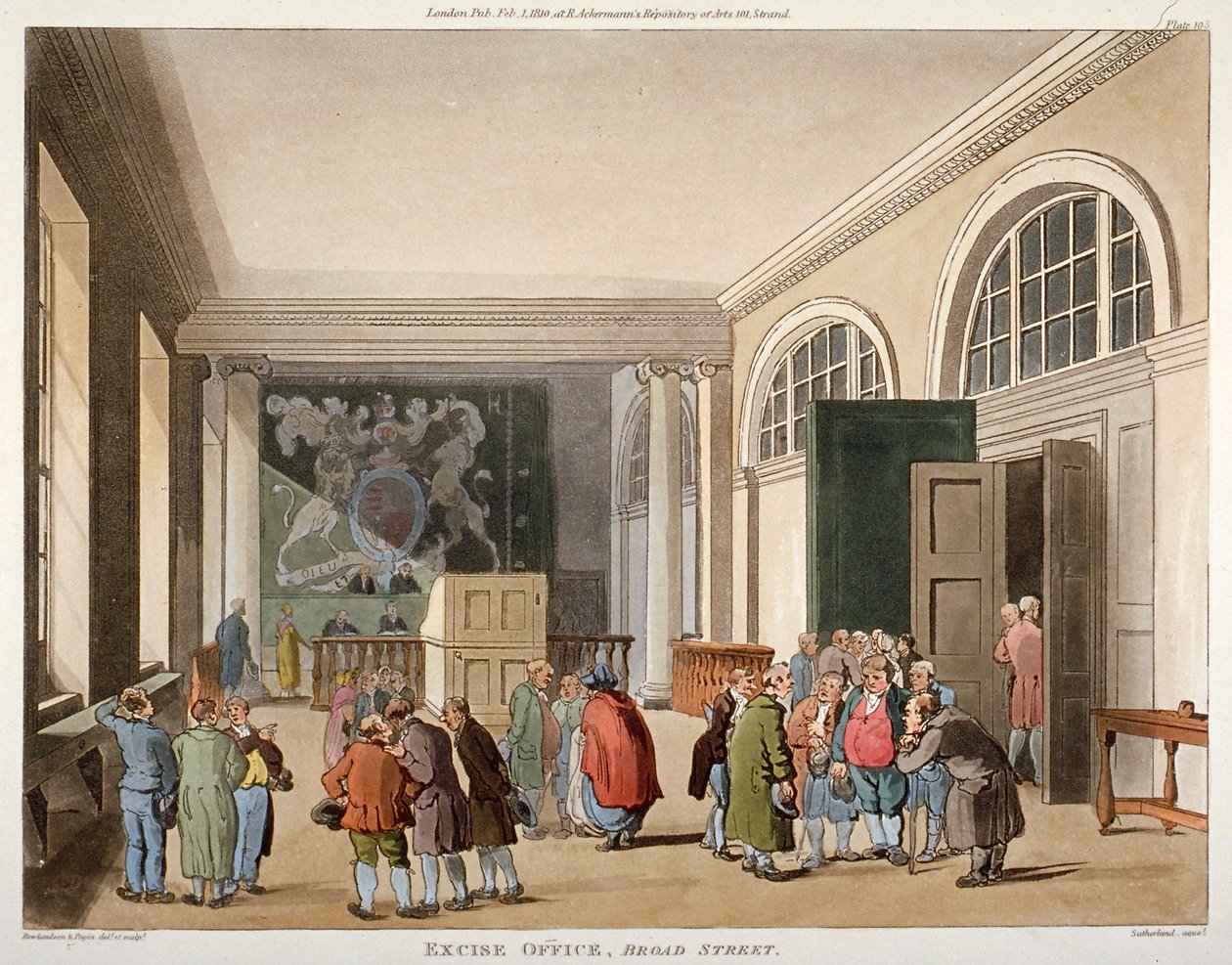 Interiören av Excise Office, Old Broad Street, City of London, 1810 av Thomas Sutherland